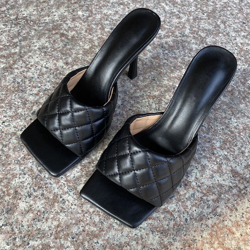 Модные босоножки на высоком каблуке Женские летние шлепанцы из искусственной