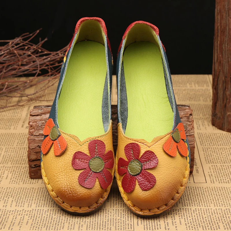 Осенняя модная разноцветная обувь на плоской подошве с круглым носком и