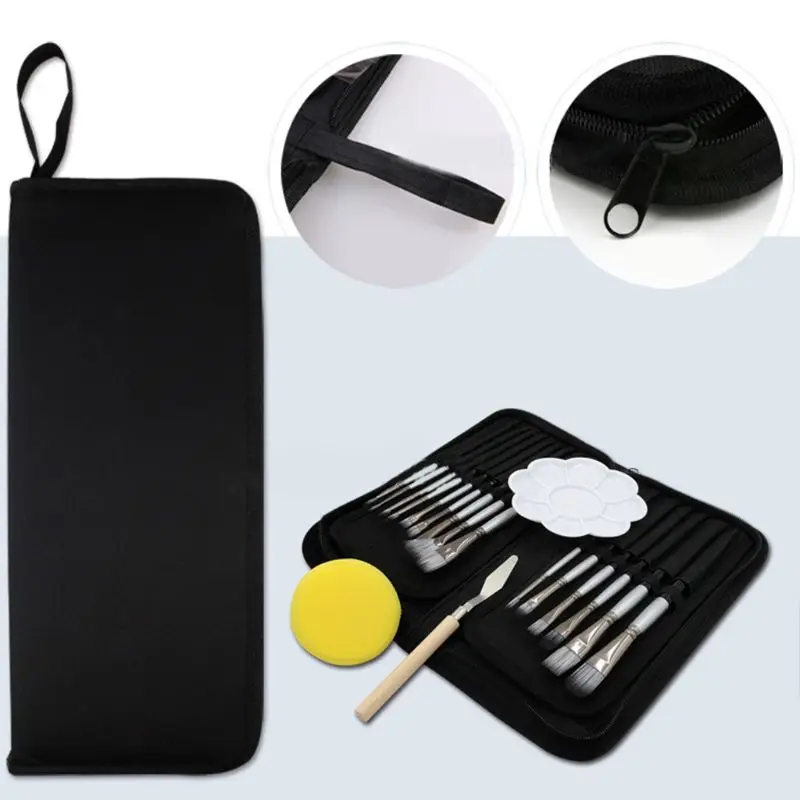 

15pcs Professional Oil Paint Brush with Palette Canvas Bag for Watercolor Acrylic Painting Art Supplies