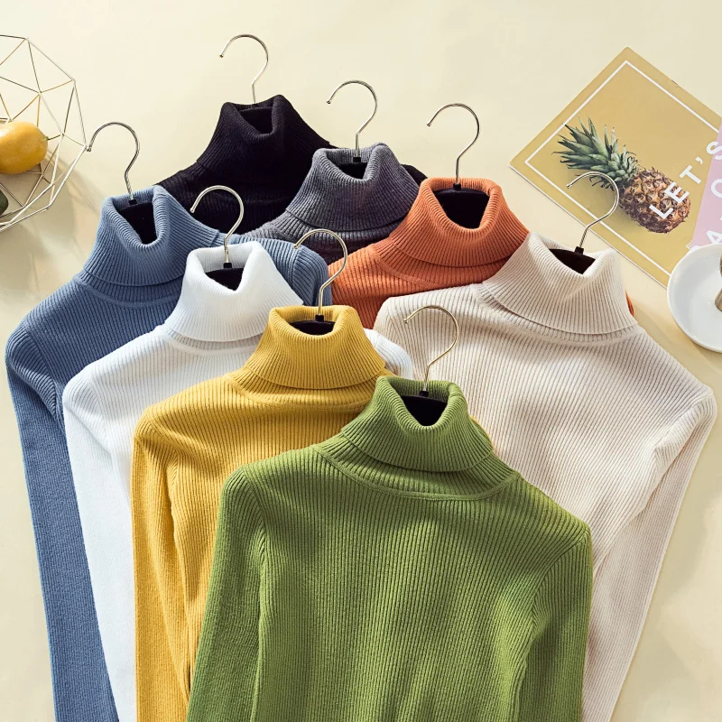 On sale 2019 autumn winter Women Knitted Turtleneck Sweater Casual Soft polo-neck Jumper Fashion Slim Femme Elasticity Pullovers | Женская