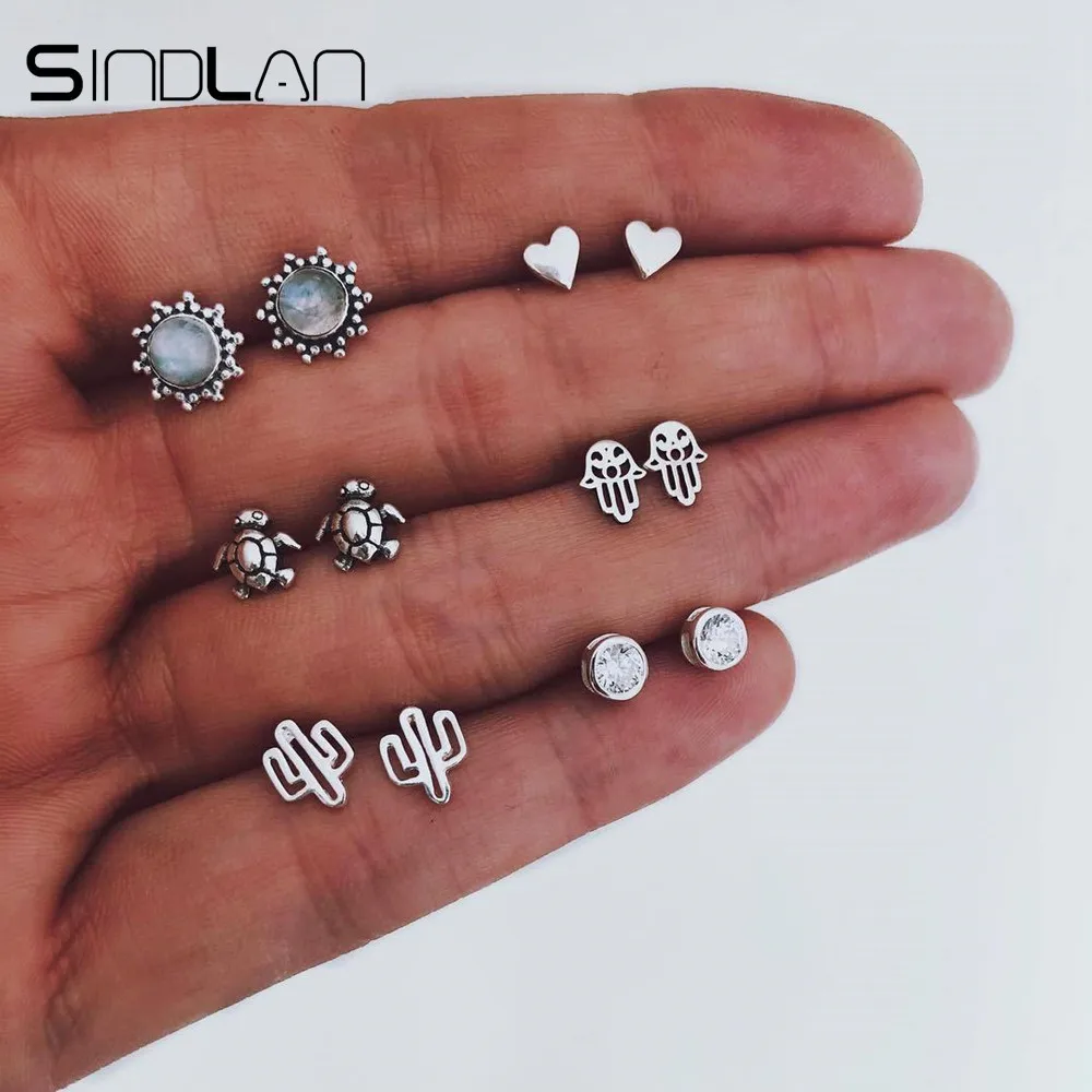 6 пар серьги гвоздики в виде кактусов Sindlan маленькие черепахи ручной опал с