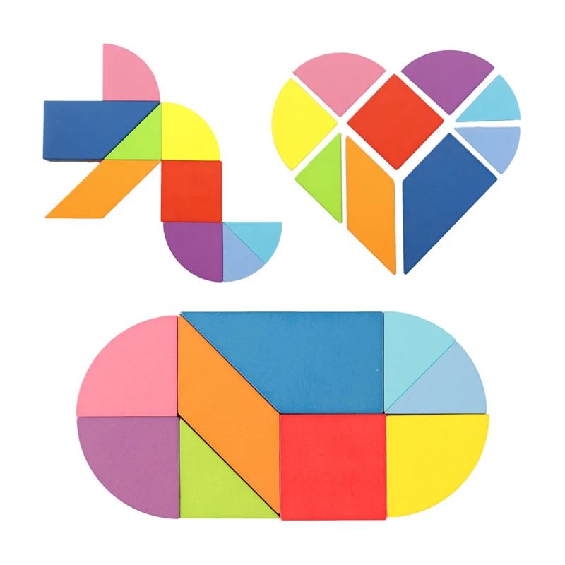 3D деревянные игрушки переменного головоломка Танграм с карточками в форме