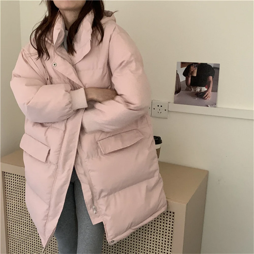 

Cotton Padded Jackets Warm 2021 Loose-Fitting Casual Close Waist Solid Loose Clothe Puffer Parkas Hooded Winter Women