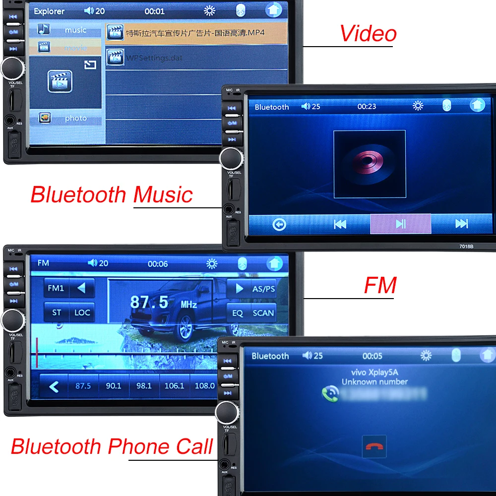 Автомагнитола 2 Din Bluetooth 7-дюймовый сенсорный экран FM-приемник аудио mp5-плеер SD USB с