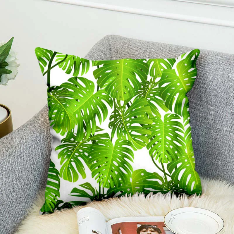 

Tropical Plants Pillow Case Polyester Decorative Pillowcases Green Leaves Throw Pillow Cover Square Poszewki Na Poduszki style2