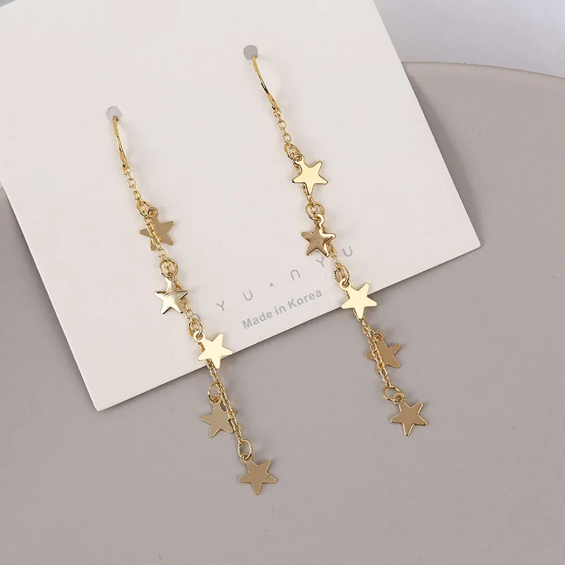 2020 новые модные золотые длинные Подвесные серьги со звездой и кисточками для