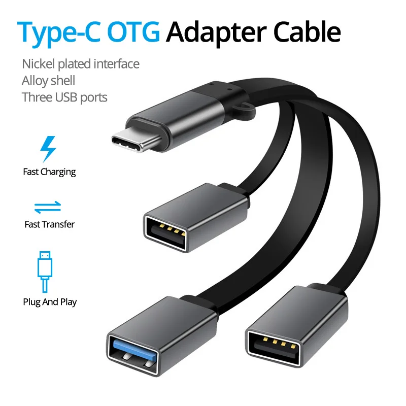 

USB 3.0 Type C OTG Cable To 3 USB A Hub Extension Cord OTG Splitter Adapter For Flash Drive Disk Mouse Android Phone Data Reader
