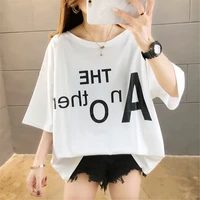 large size long cotton t shirt women haut femme white black top loose letter print tops 2020 summer tshirts ropa mujer camisetas