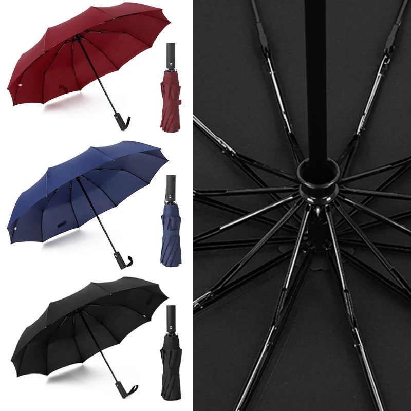 

Ветрозащитный Зонт 12K автоматически складывающийся зонтик для женщин и мужчин, большой деловой Зонт 10K, прочные дорожные зонтики