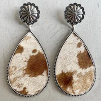 european and american western animal pattern leather earrings bohemian horsehair pumpkin flower metal simple fashion earrings
