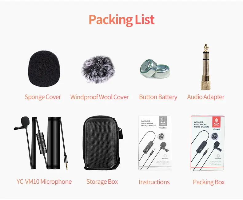YC VM10 петличный микрофон для телефона на Android Vlog iPhone DSLR камеры аудио видео с