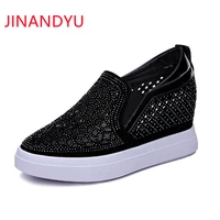 mesh wedge platform sneakers high heels woman vulcanize shoes breathable fashion platforms crystal women shoes casual sneaker