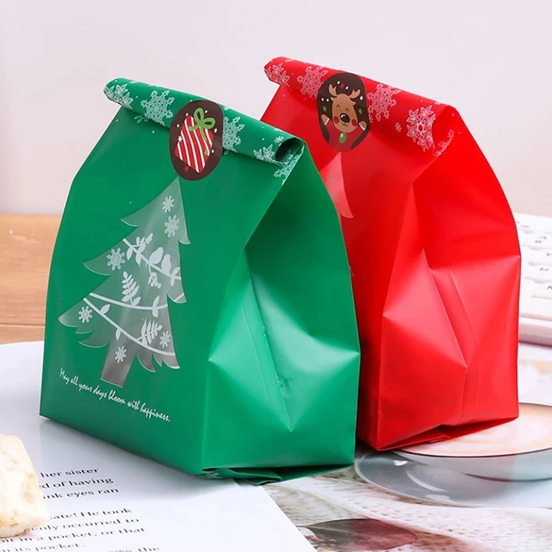 

Рождественские подарочные пакеты из крафт-бумаги, 50 шт., рождественский подарок, упаковочный пакет для конфет, снежинка, Санта-Клаус, Нового...