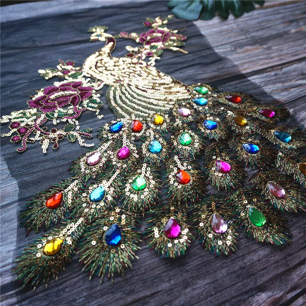 Золотые блестки павлин искусственная вышивка аппликации для платья кружевная