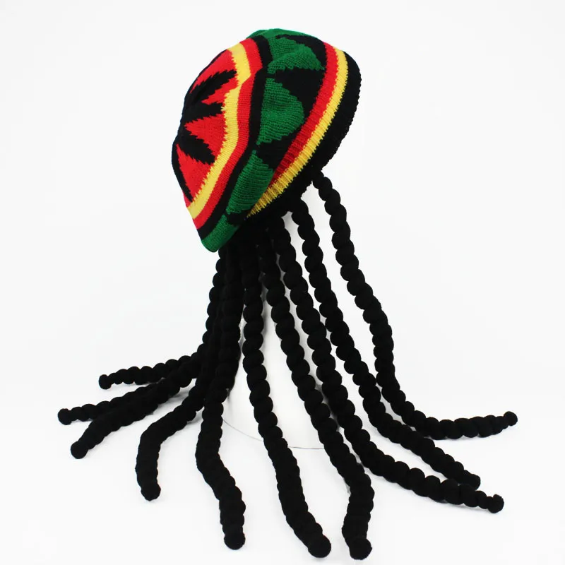 Men Women Novelty Dreadlocks Wig Hat Reggae Jamaican Style Crocheted Knitted Beanies Long Black Hair Halloween Beret Cap | Аксессуары