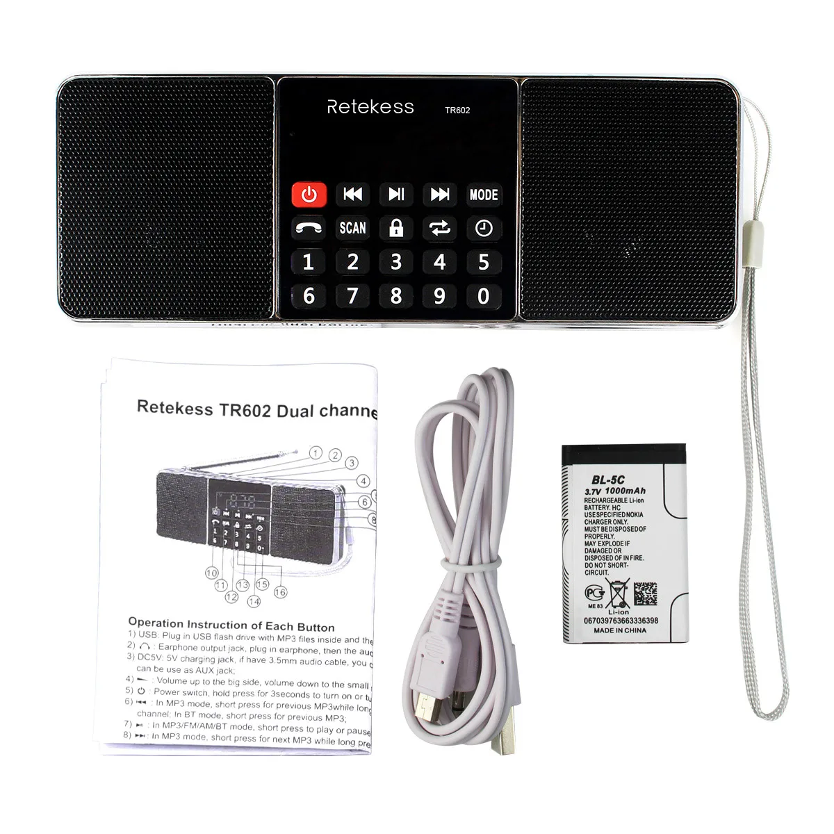 Портативный Bluetooth радиоприемник RETEKESS TR602 FM/AM с MP3 плеером беспроводной динамик AUX