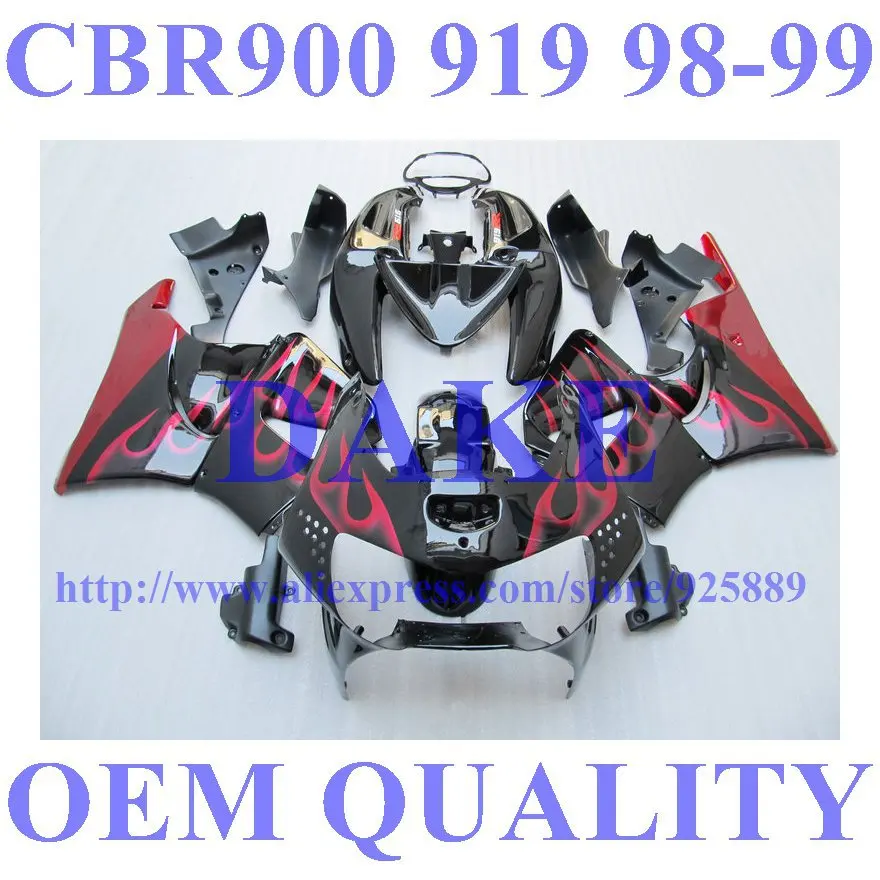 

DAKE Fullset Red flame Black Fairings for HONDA CBR900RR 919 98 99 CBR 900RR 1998 1999 CBR919 1998 1999 Hi-quality fairing part