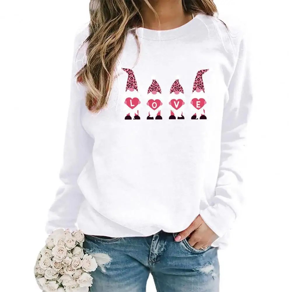 

Plus Size Women Pullover Top Loose Fit Bright Color Women Sweatshirt Top Faceless Doll Pattern Love Heart Print Funny Top