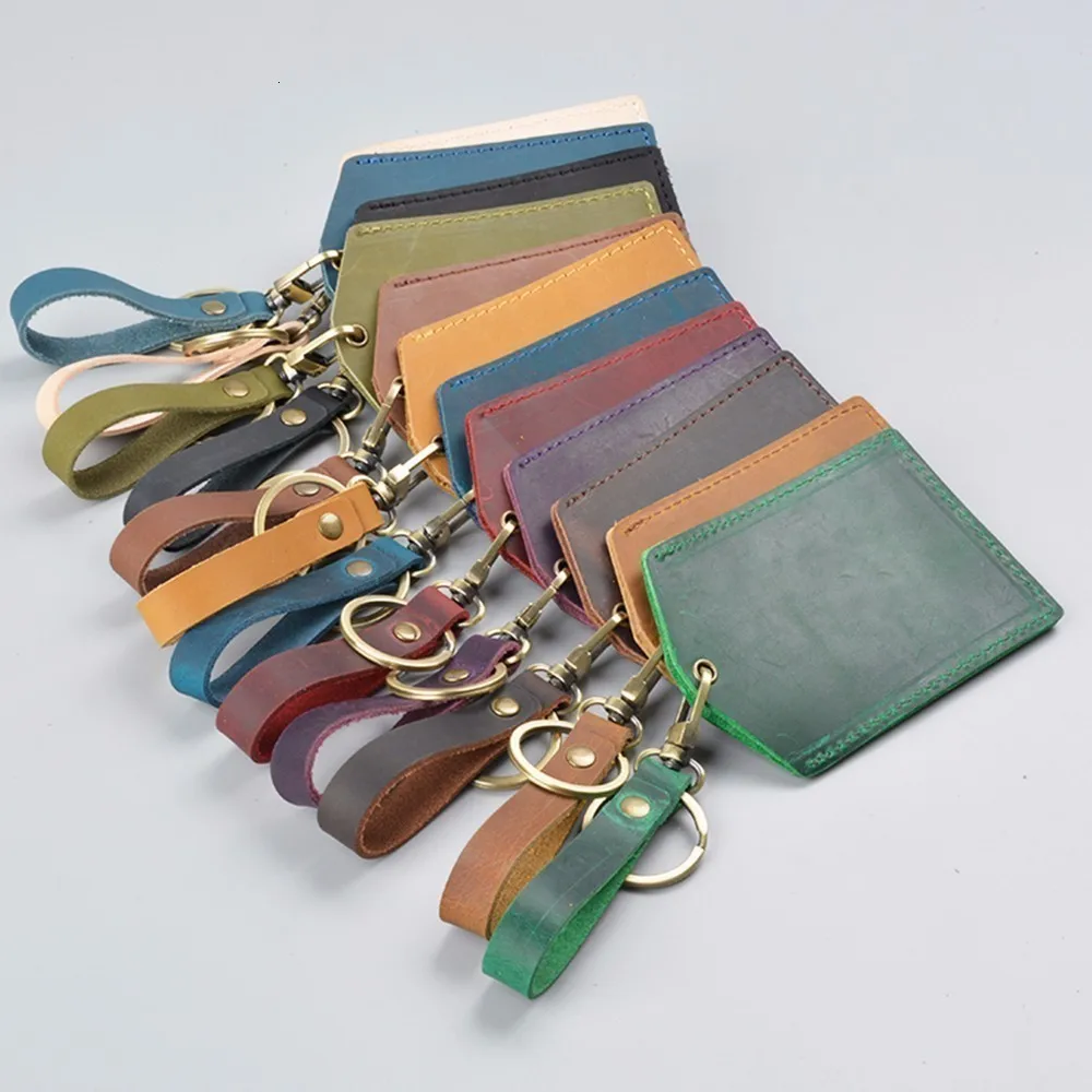 

100 pieces/ Lot Genuine Leather Card Holder Key Chain Access Entrance Guard Card Card Holder Campus Card Protector Key Organizer