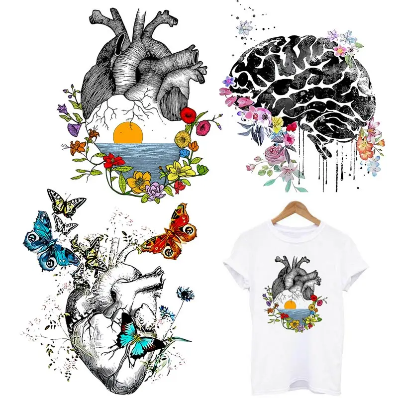 Flower Butterfly Heart Applique On Clothes Stickers Hippie Metal Iron-on Transfers For Clothing DIY Heat Transfer Thermo-sticker | Дом и сад