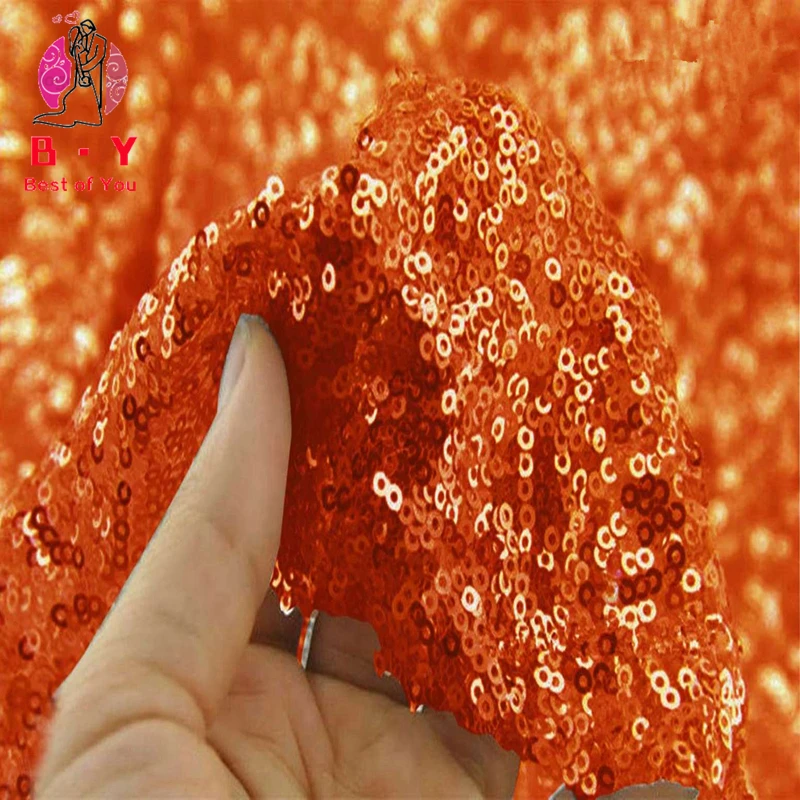 2 ярда ткань с вышивкой и блестками оранжевый блестящий материал для