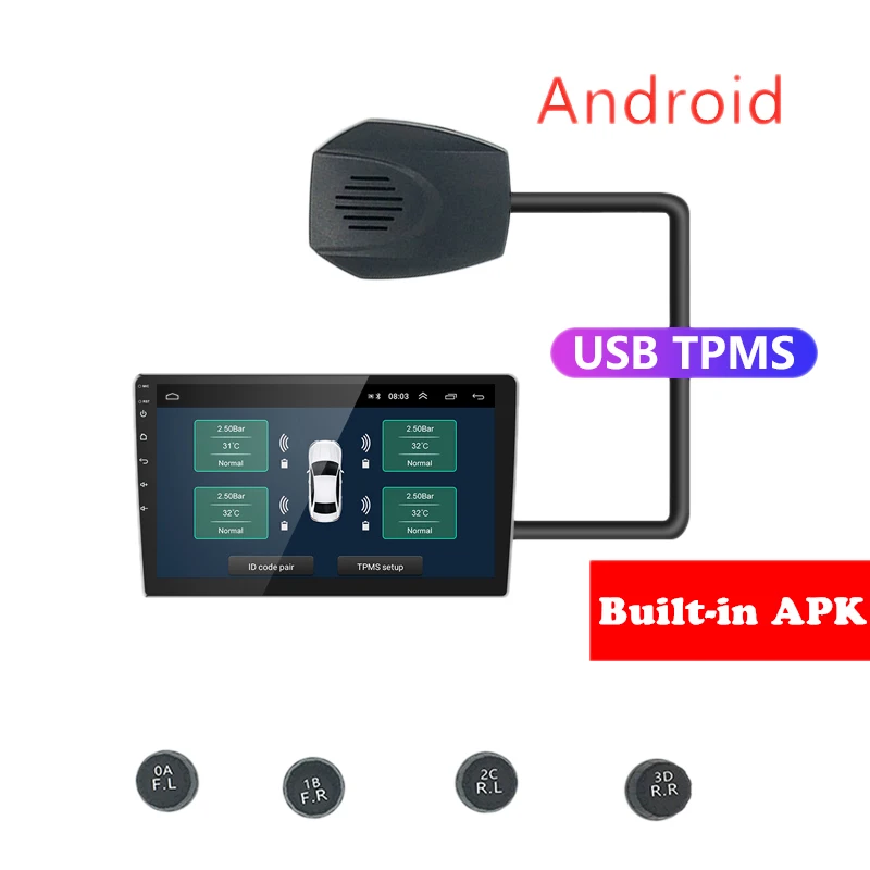 USB TPMS модульный инструмент беспроводная система контроля давления в шинах с 4