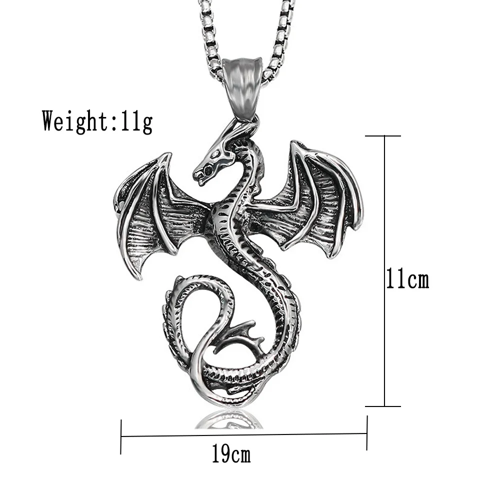 В винтажном стиле Из нержавеющей стали ожерелье для мужчин Viking Flying Dragon кулон Панк