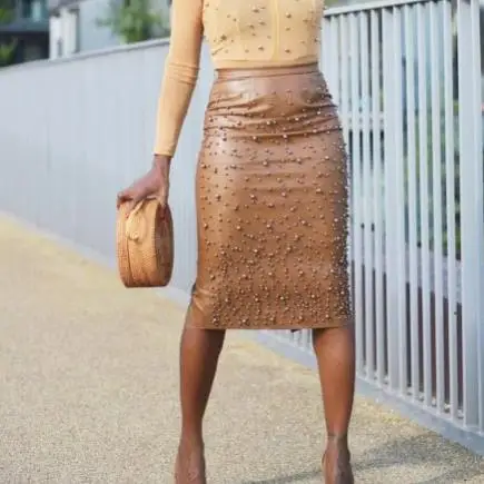 U кожаная Сексуальная юбка размера плюс для женщин украшенная бисером высокая