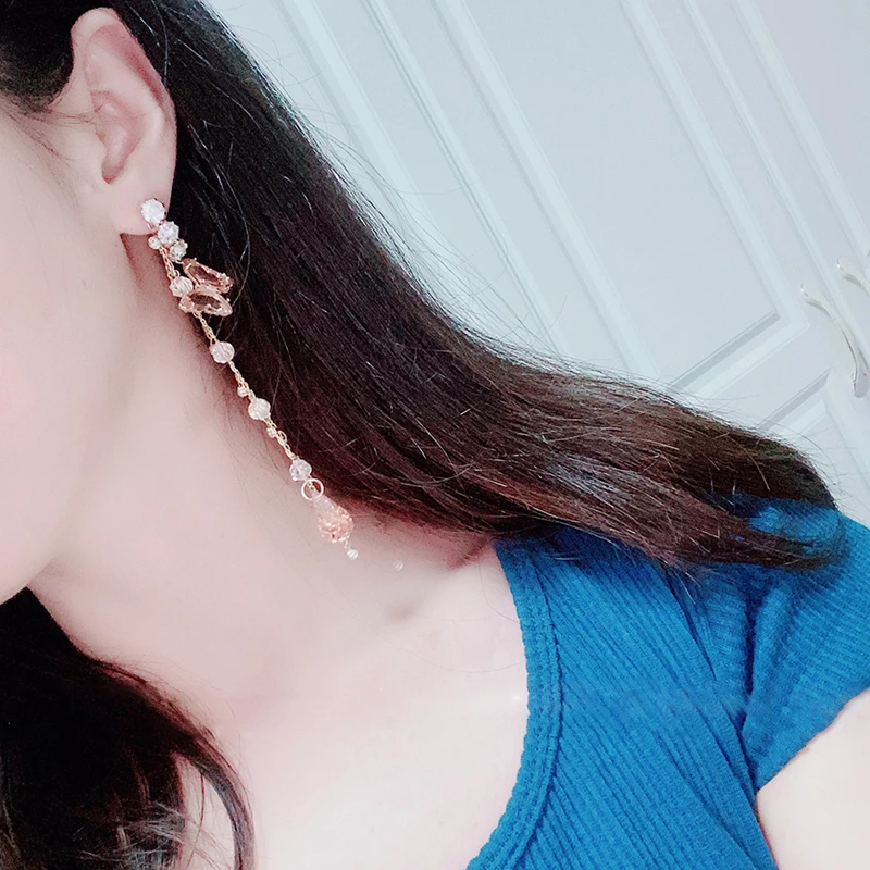 Женские длинные серьги подвески MENGJIQIAO корейские роскошные розовые в форме