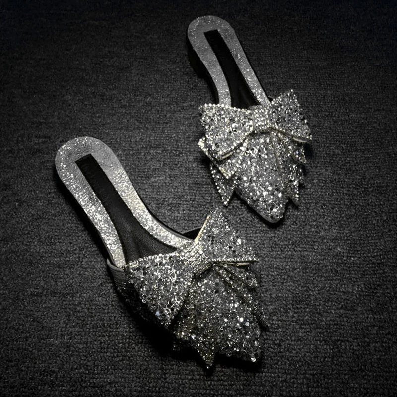 Для женщин сандалии с бантиком обувь 2019 новый летний Стразы шлёпанцы для женская