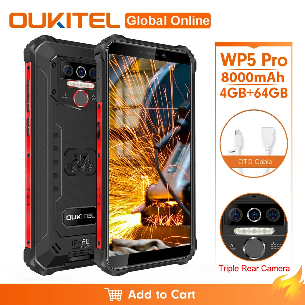 Смартфон Oukitel WP5 Pro влагозащита IP68 защищенный экран 5 дюйма 8000 мАч Восьмиядерный