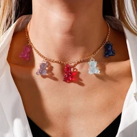 new jelly colors bears necklaces for women bears tassel cold silver color chain choker necklace fashion jewelry gifts