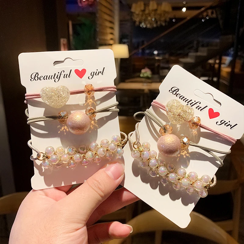 3 шт. браслет двойного назначения кольцо для волос с кристаллами и жемчугом набор