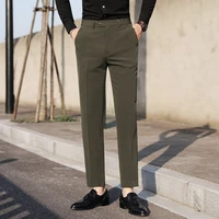 2022 spring summer men suit pants korean slim fit mens casual non iron pantalon high quality olive green dress suit pant man p14