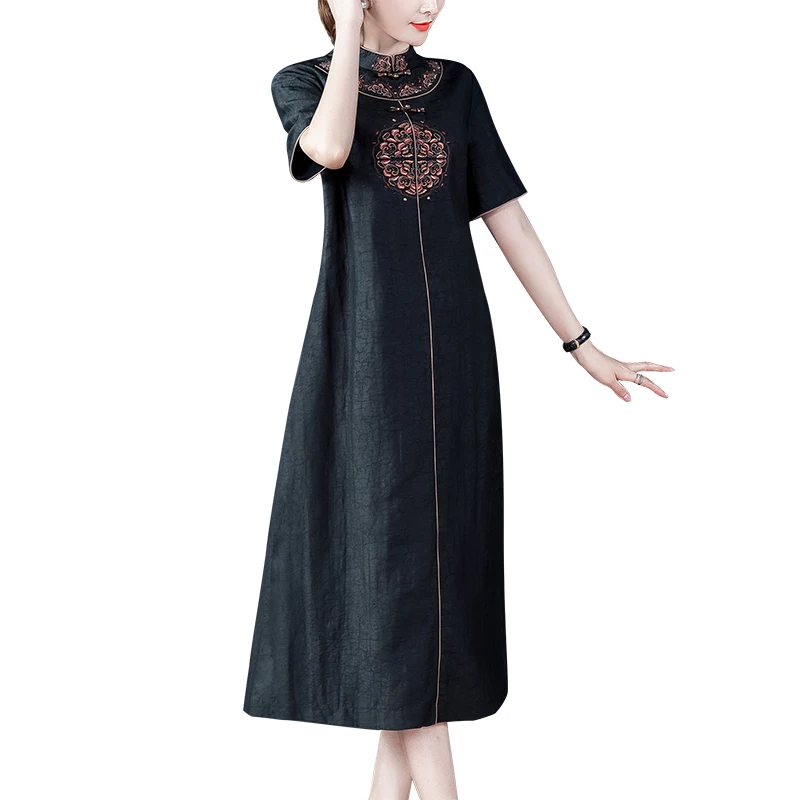 

Hangzhou silk cheongsam watered gauze mulberry silk dress skirt retro black turtle grain amoi