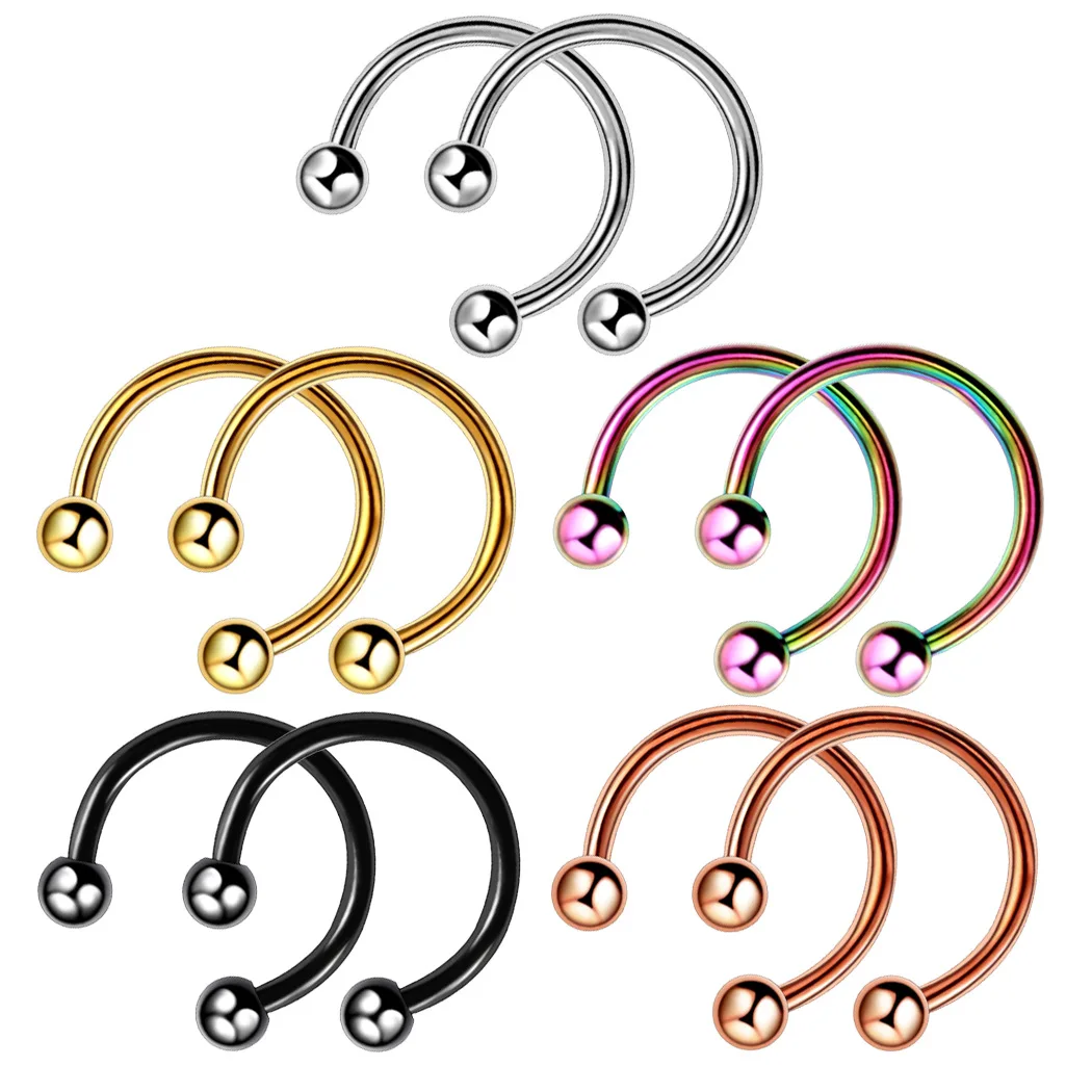 

2 Pcs Horseshoe Body Jewelry Hoop Ring Circular Barbells Eyebrow Nose Studs Lip Labret Ring Earring BCR Ear Daith Helix Piercing