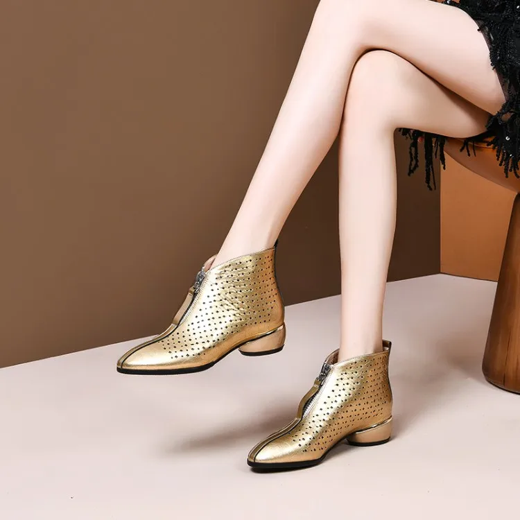 Женские ботильоны из коровьей кожи MLJUESE золотистые ботинки на молнии с круглым