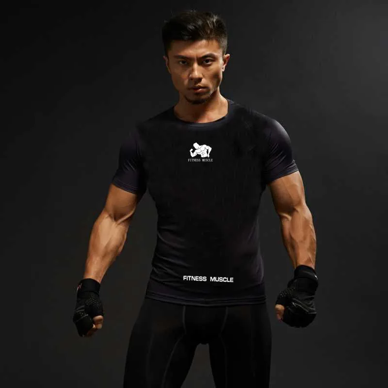 Мужская футболка с коротким рукавом для фитнеса бодибилдинга облегающая