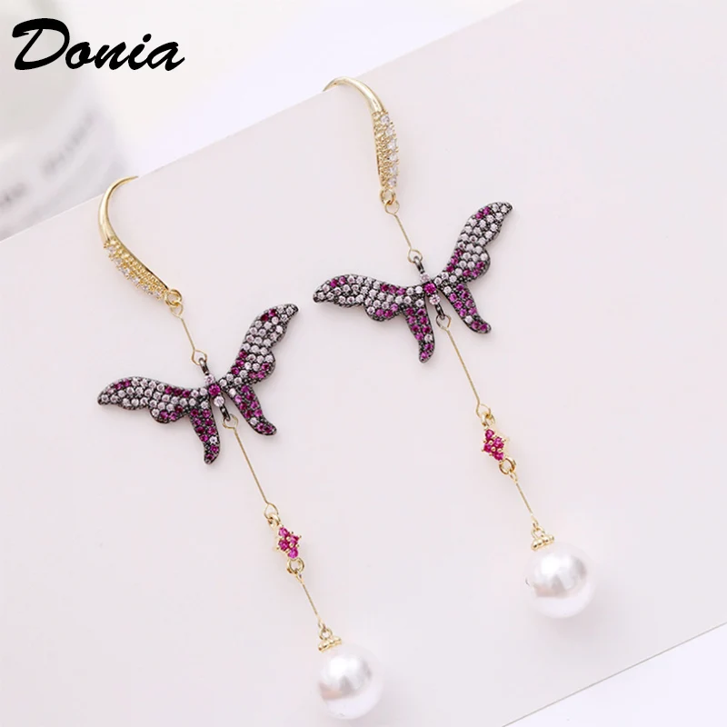 Женские длинные серьги бабочки с цирконом AAA|Серьги-подвески| |
