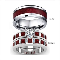 high quality womens mens fashion jewelry zinc alloy couples rings white and red color zircon wedding bands