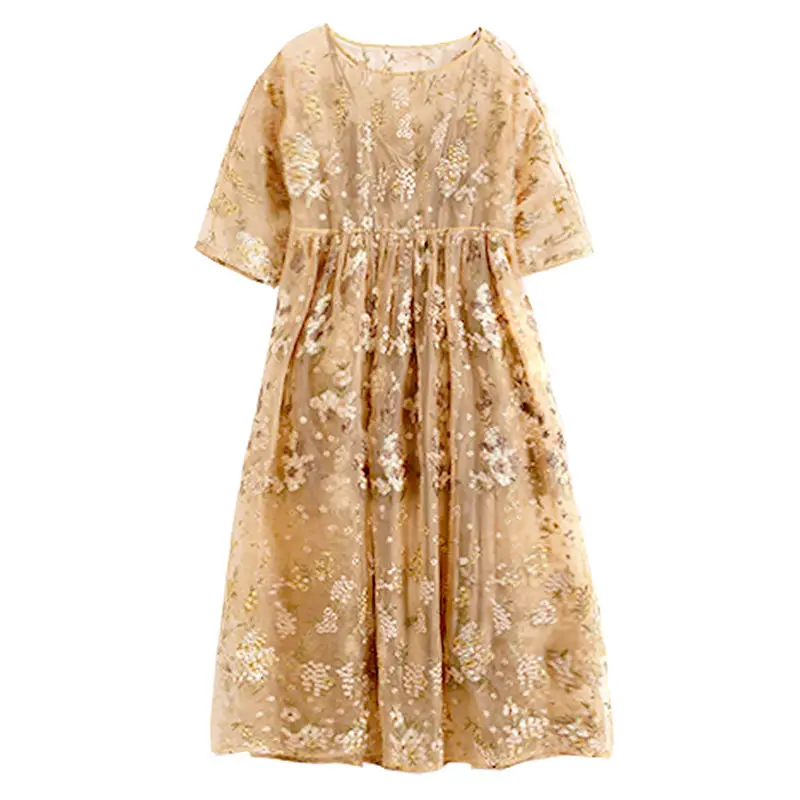 

Summer Embroidered Dress New Women's Loose Large Minority Mesh Medium Length Embroidered Skirt