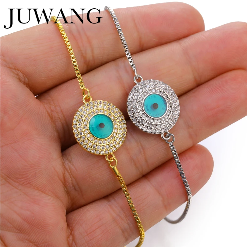 JUWANG Women Evil Eye Bracelets Cubic Zircon Eyes Charm Copper Chain Bracelet Fashion Jewelry For Christmas Gifts pulseras mujer | Украшения