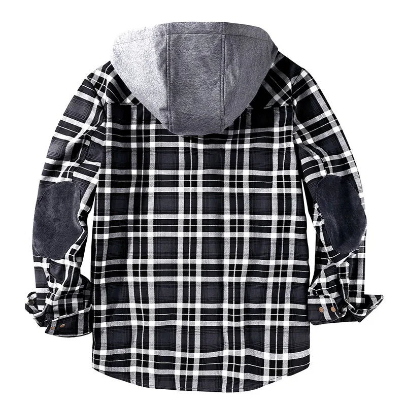 2022 Winter Casual Plaid Thickened Warm Fleece Men's Cotton Loose Long-Sleeved Shirt Hooded Single-Breasted Jacket