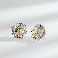 fine jewelry charm butterfly two tone stud earrings fashion s92 5 silvery ornaments for women wedding statement cute girl gift