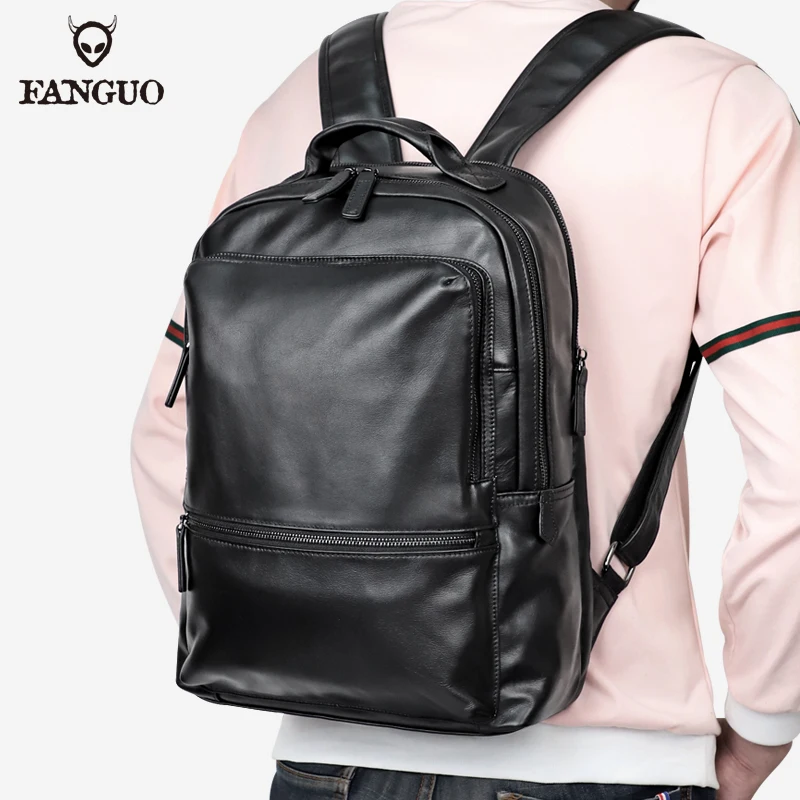 Natural Cowskin Men's Backpack Genuine Leather Backapack Fashion Handmade Large Capacity 16'' Laptop Shoolbag For Boy