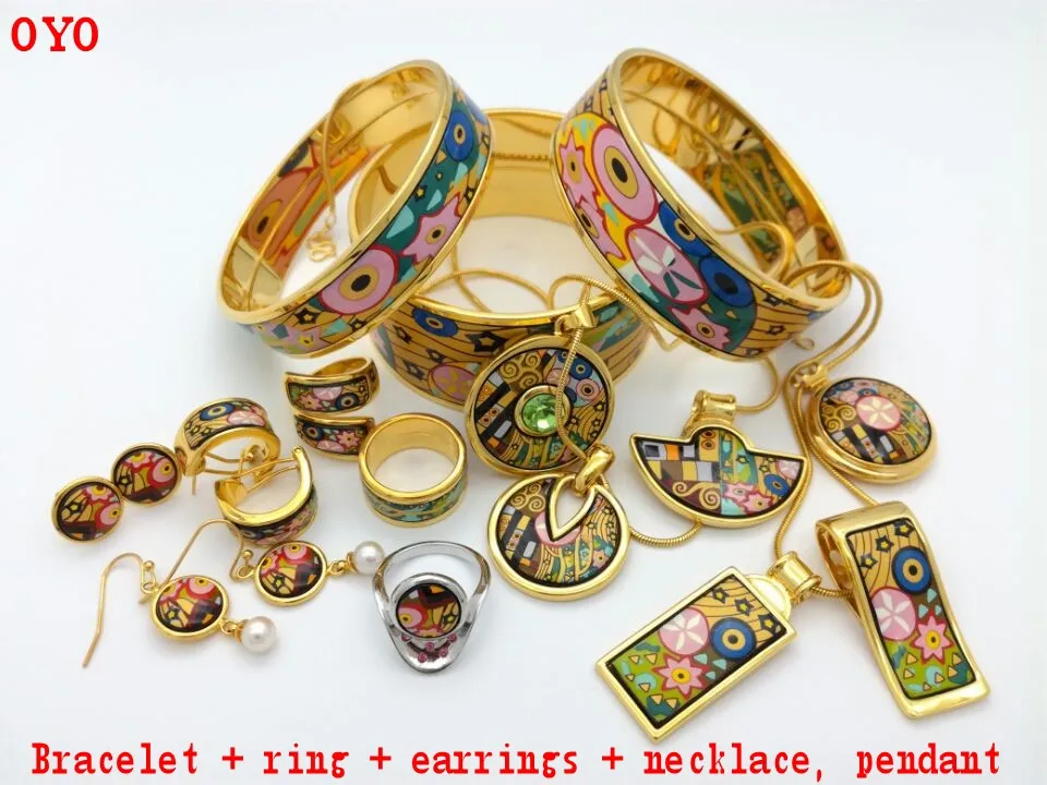 High-temperature firing enamel bracelet, cloisonne jewelry set, bracelet + ring + earrings + necklace, pendant