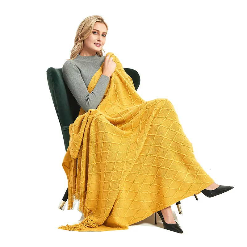 

New Arrival 127*172cm Knitted Sofa Blanke Fashion Solid Pashmina Shawl Ponchos And Capes Tassel Tippe All-match Lady Cloak