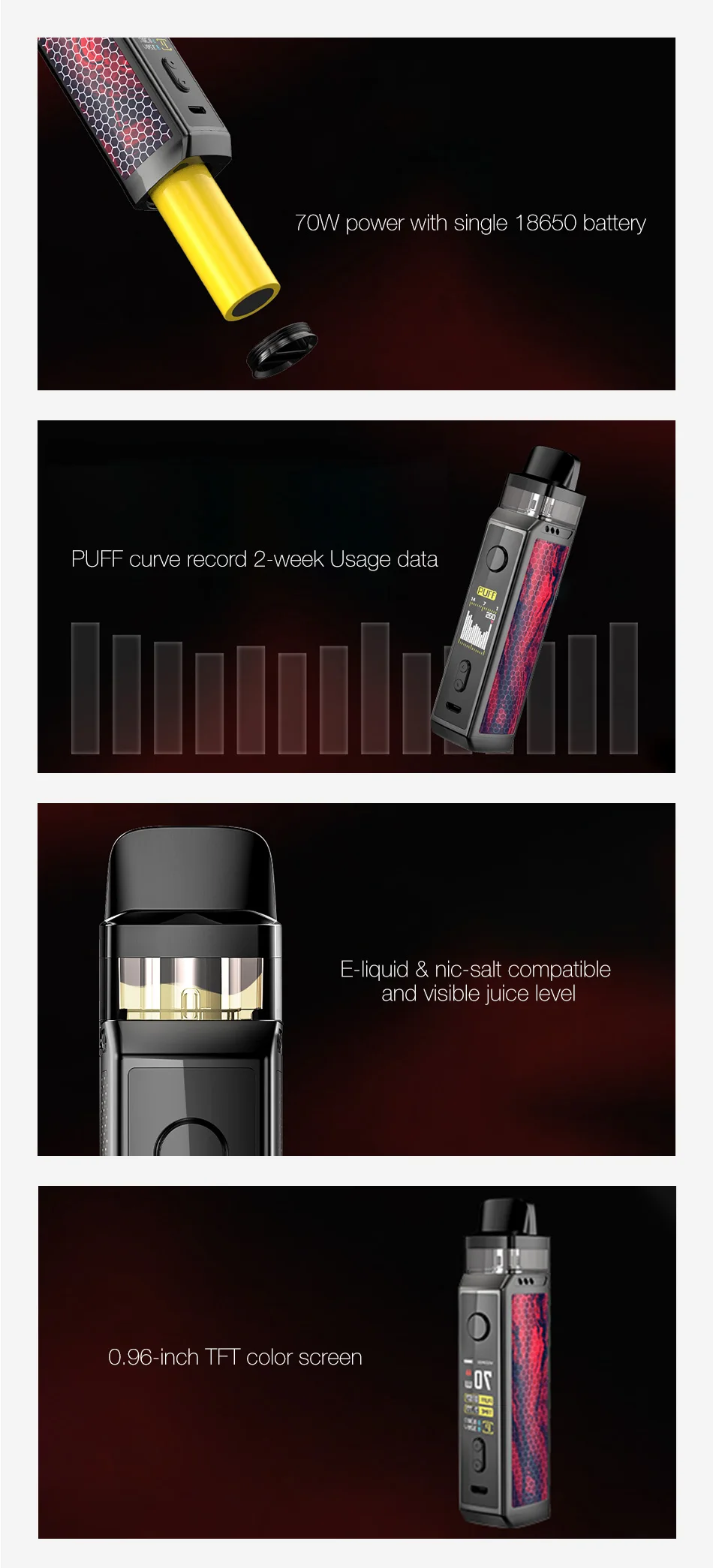 70 Вт VOOPOO VINCI X Pod Комплект wi/Двойная Катушка система питание от одной батареи 18650 Без батареи Vape Kit VS Vinci Kit/Drag 2