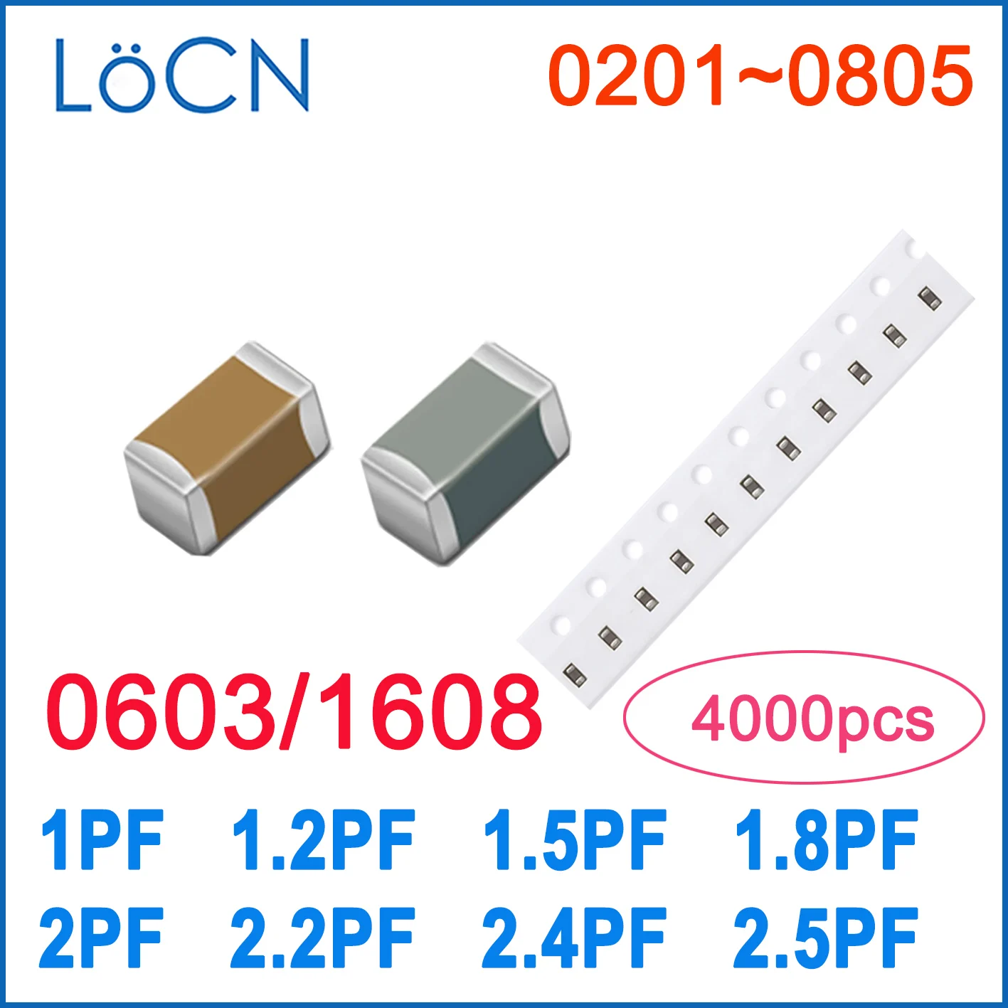 4000 шт. 0603 COG/NPO 1PF 1.2PF 1.5PF 1.8PF 2PF 2.2PF 2.4PF 2.5PF RoHS 50V 1608 0.25% конденсатор высокого качества