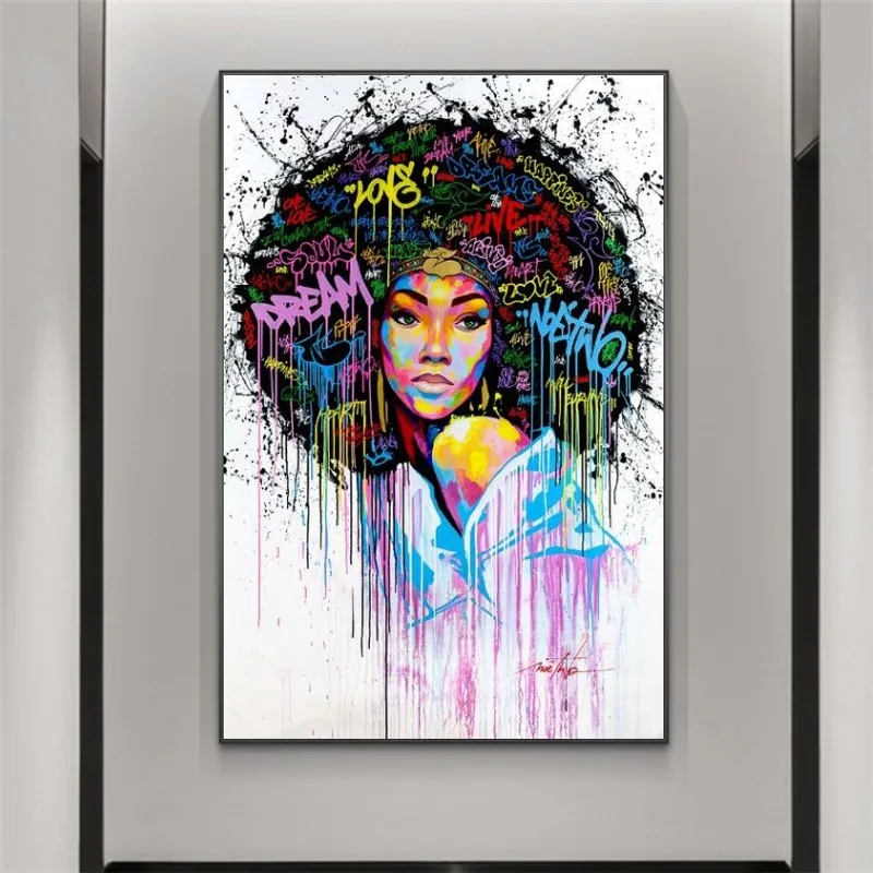 Абстрактная девушка масляная Картина на холсте Граффити стена фотообои